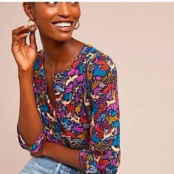 Anthropologie Multicolor Oh Deer Blouse - Picture 2 of 8